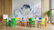 3D Childcare Nursery School Cartoon Whale KidsWall Mural Wallpaper JN