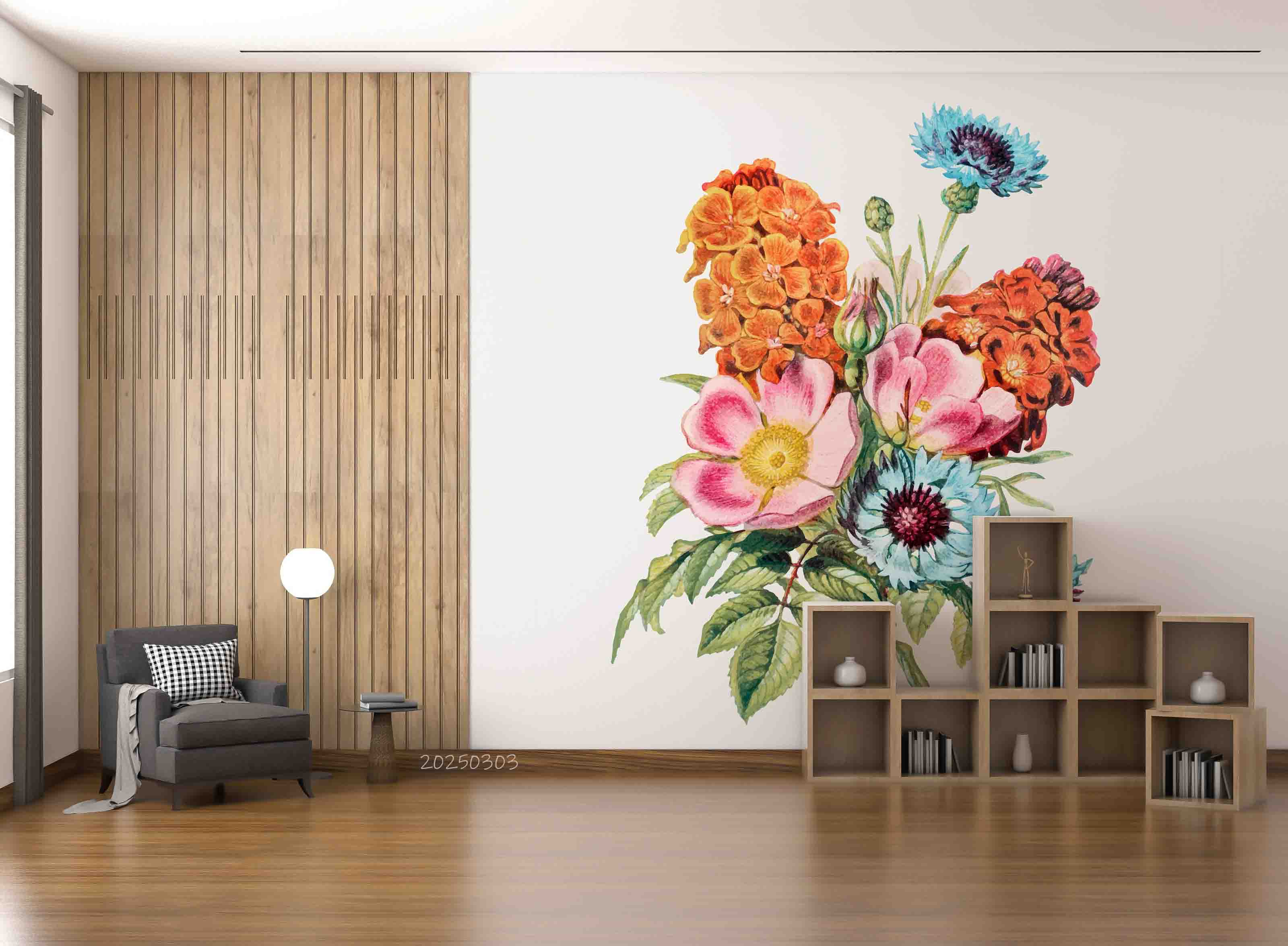 3D Hand Drawn Colorful Bouquet Wallpaper Wall Mural Wall Decor Wall Art Wall Sticker Remoable Wallpaper LQH