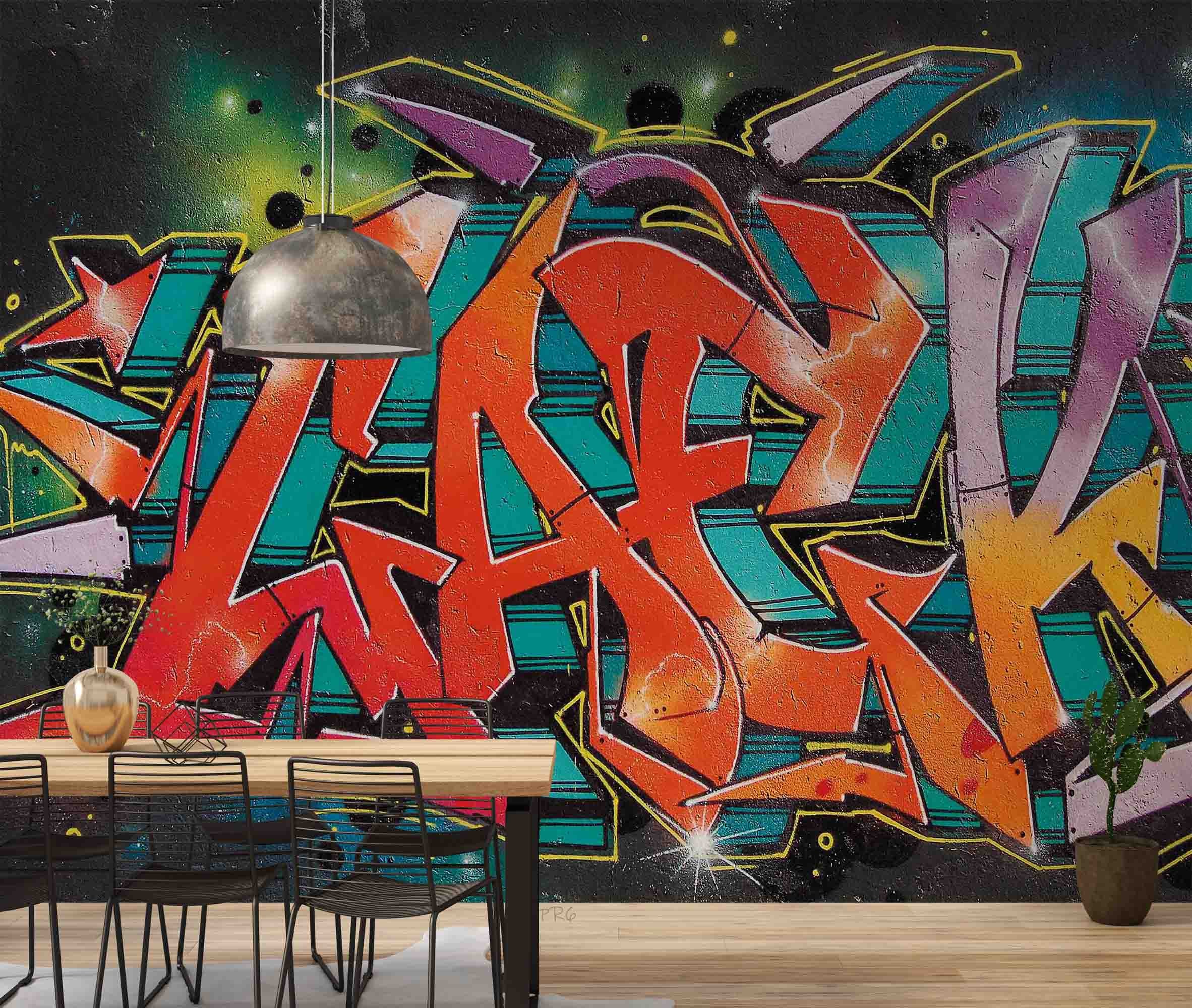3D Graffiti Croci Blue Yellow Purple Letter Wall Mural Wallpaper YXL 17- Jess Art Decoration