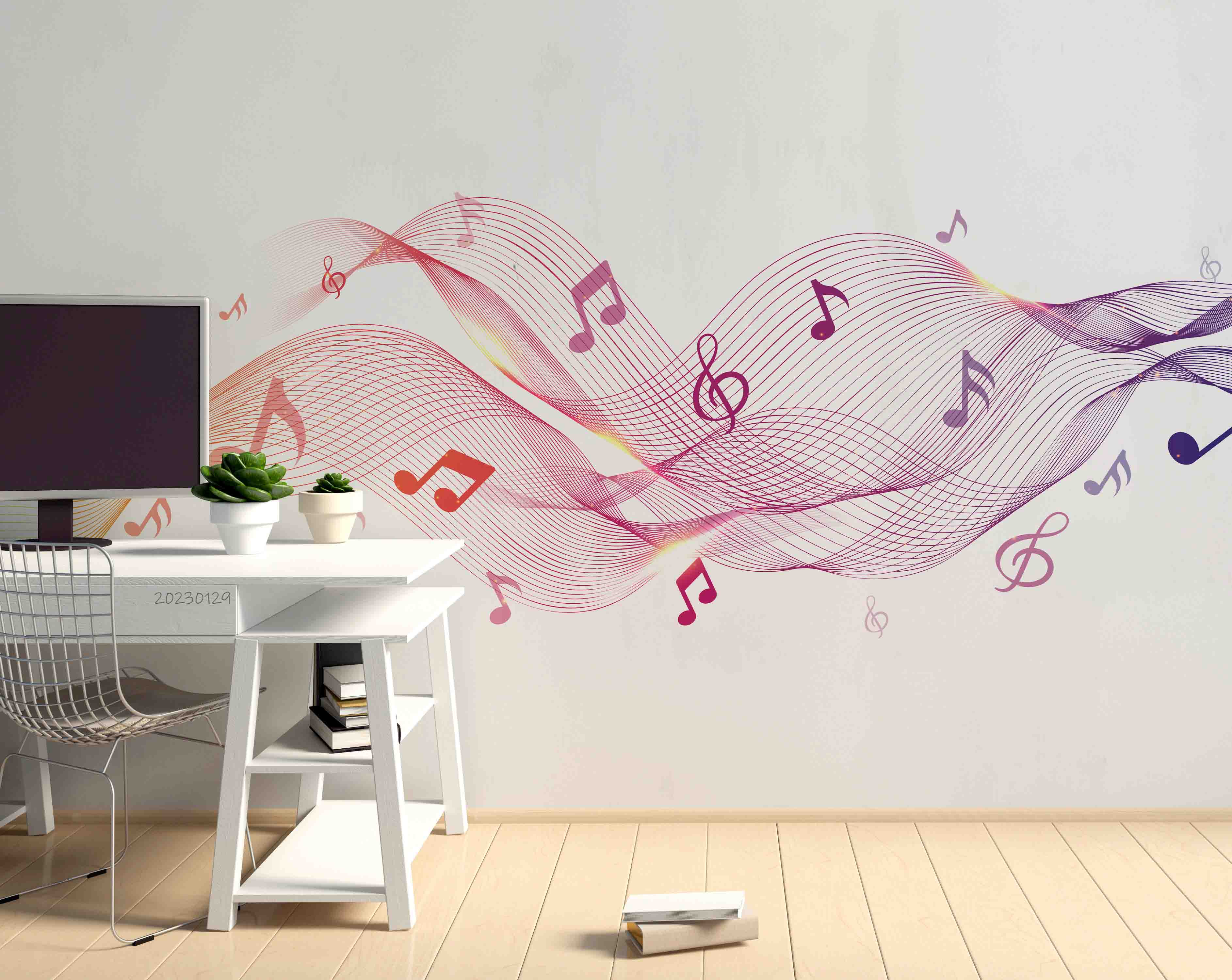 3D Line Stave violet Red Yellow Wall Mural Wallpaper YXL 03- Jess Art Decoration