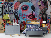 Abstract Art Graffiti Woman Face Wallpaper portrait street art wall mural for bedroom or creative studio - view 4