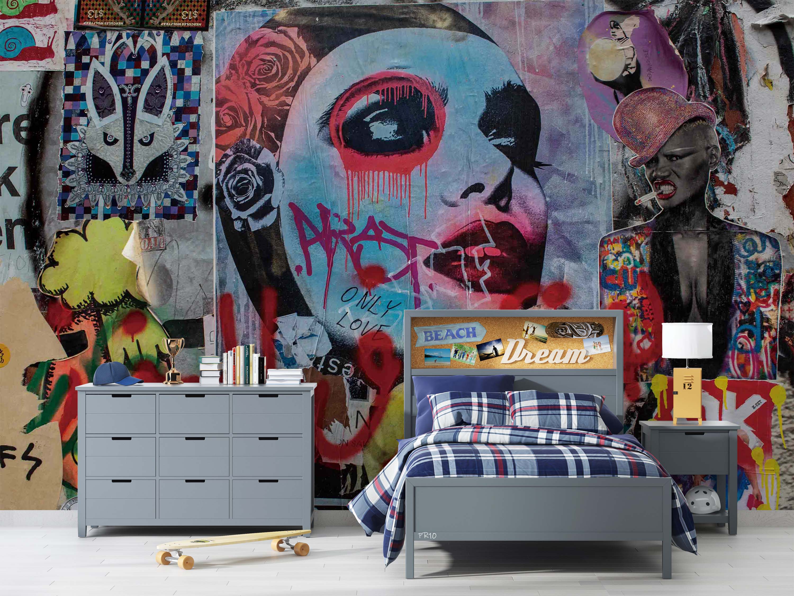 Abstract Art Graffiti Woman Face Wallpaper portrait street art wall mural for bedroom or creative studio - view 4