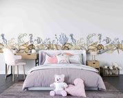 3D Conch Starfish Jellyfish Sea Horse Coral Wall Mural Wallpaper YXL 665