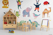3D Childcare Nursery School Cartoon Animals Kids Wall Mural Wallpaper JN