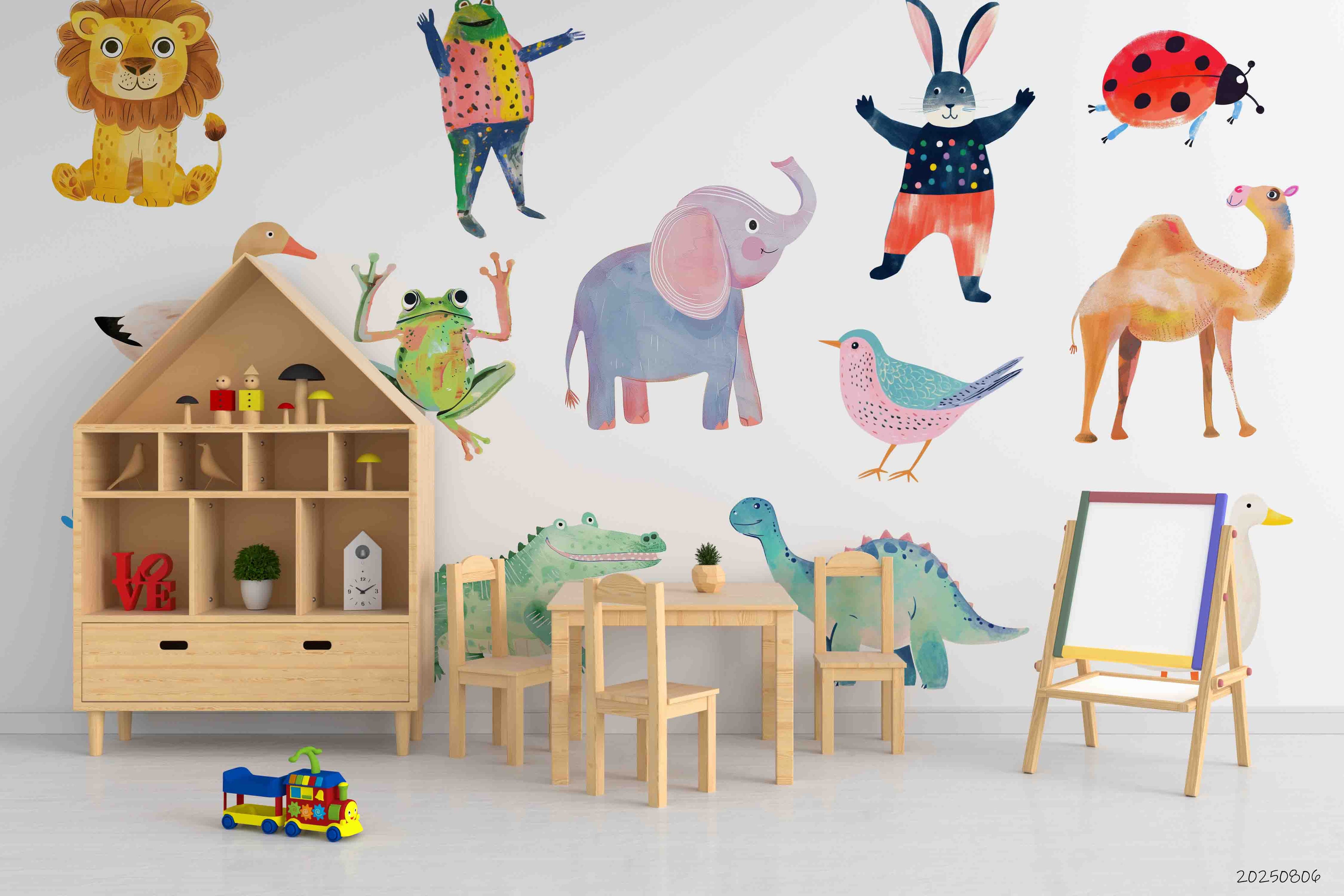 3D Childcare Nursery School Cartoon Animals Kids Wall Mural Wallpaper JN