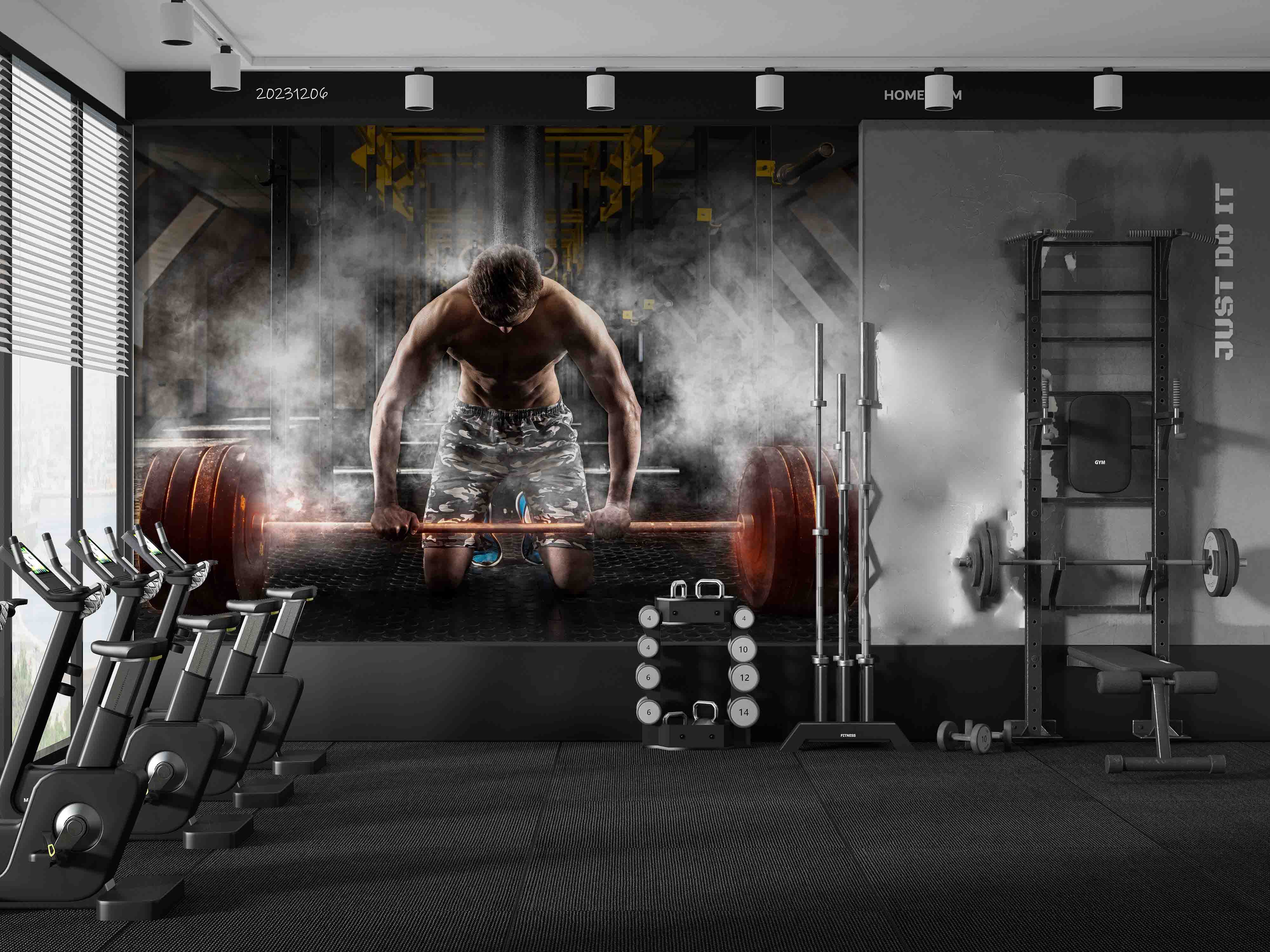 3D Man Weightlifting Abdominal Muscle Gym Wall Mural Wallpaper YXL 106