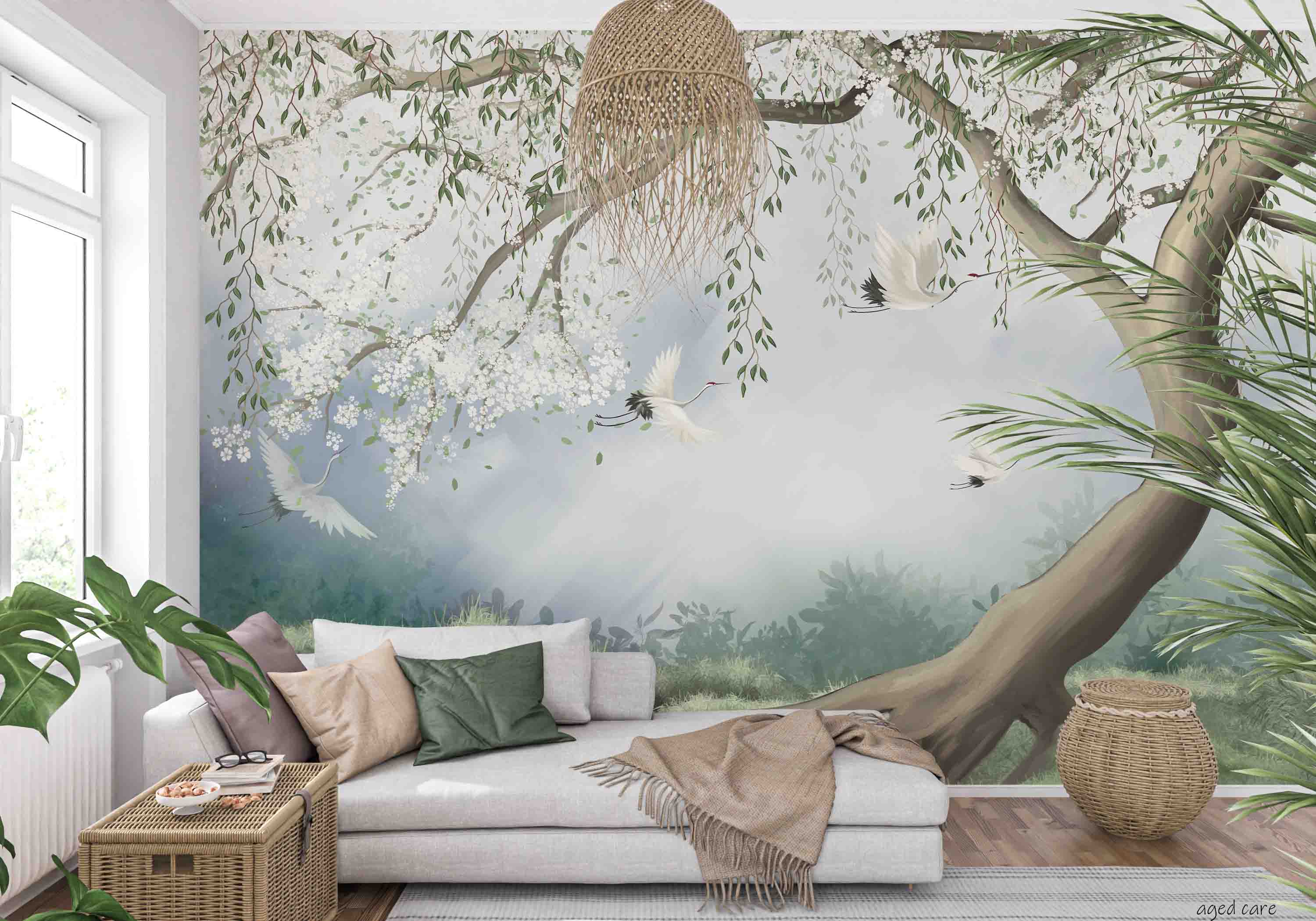 3D Aged Care Retirement Home Gerocomium Rest Home Crane Scenery Tree Wall Mural Wallpaper 20