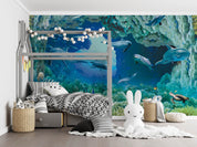 3D Underwater World Whale Fish Coral Sea Turtle Wall Mural Wallpaper YXL 2845
