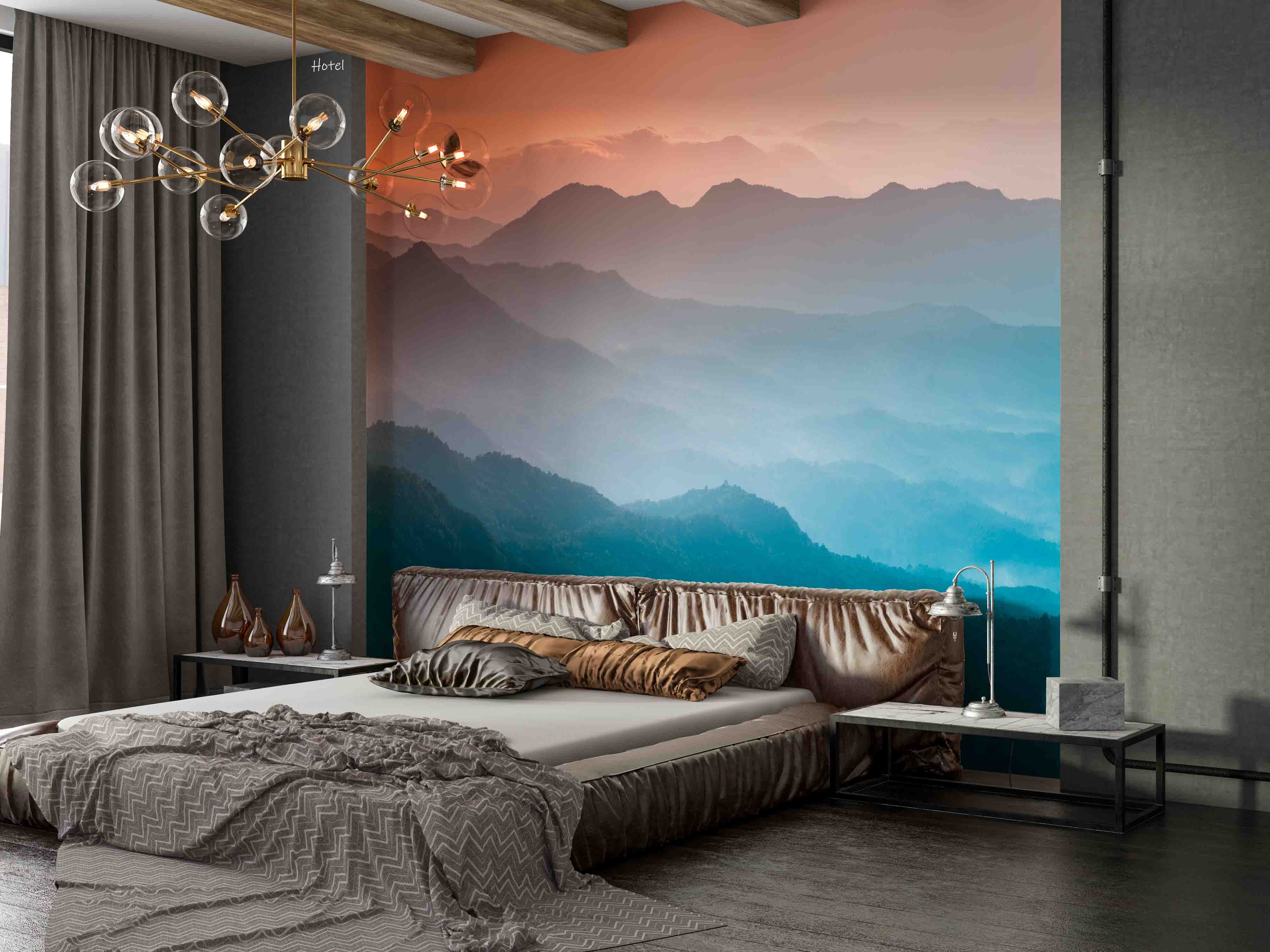 3D Hotel Inn Motel Hostel Resort Manor Scenery Mountains Wall Mural Wallpaper 19