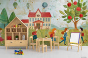 3D Childcare Nursery School Cartoon Schoolyard Children Wall Mural Wallpaper JN