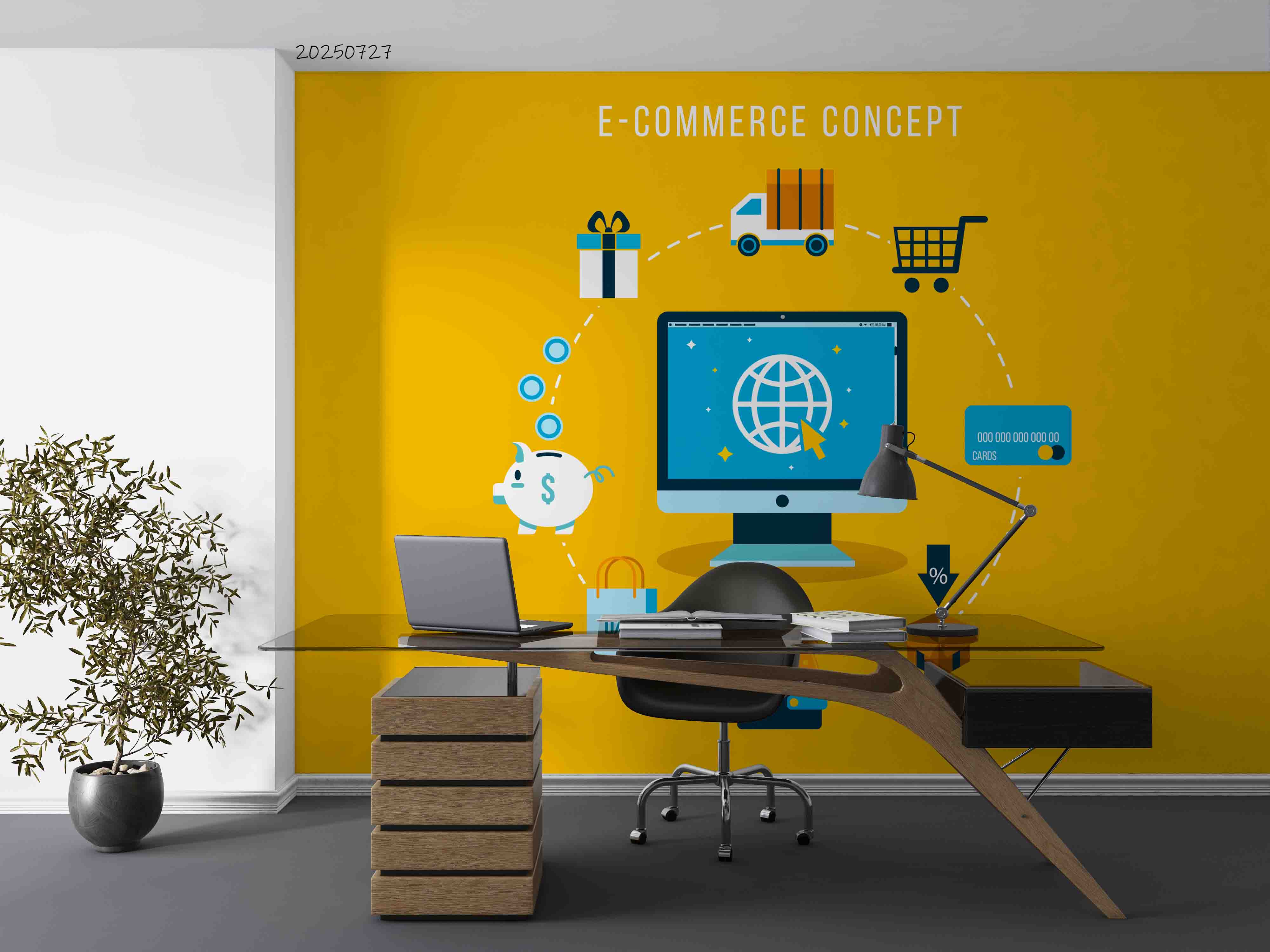 3D Office Business  Worldwide E Commerce Concept Wall Mural Wallpaper 1