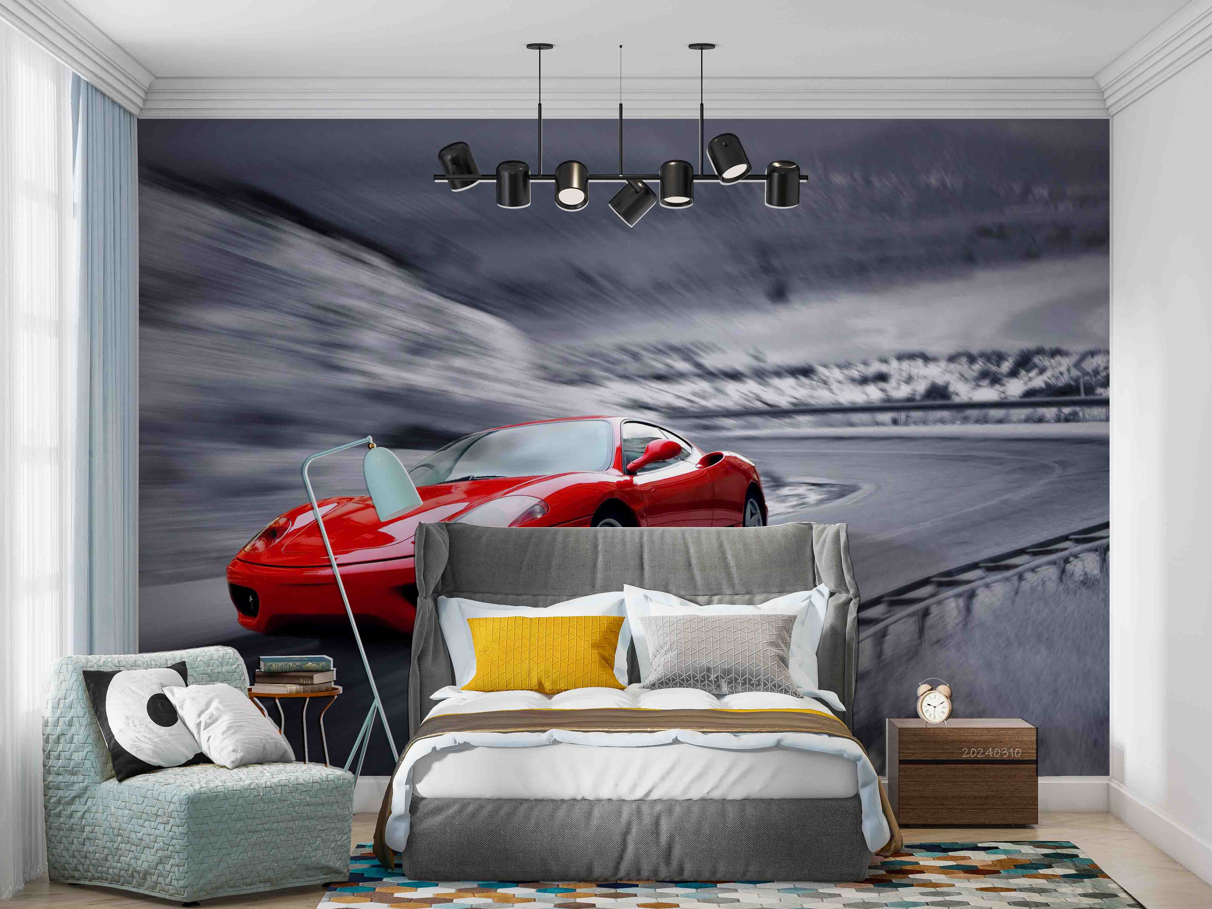 3D Red Sports Car Pattern Wall Mural Wall Decor Wall Art Wall Sticker Remoable Wallpaper