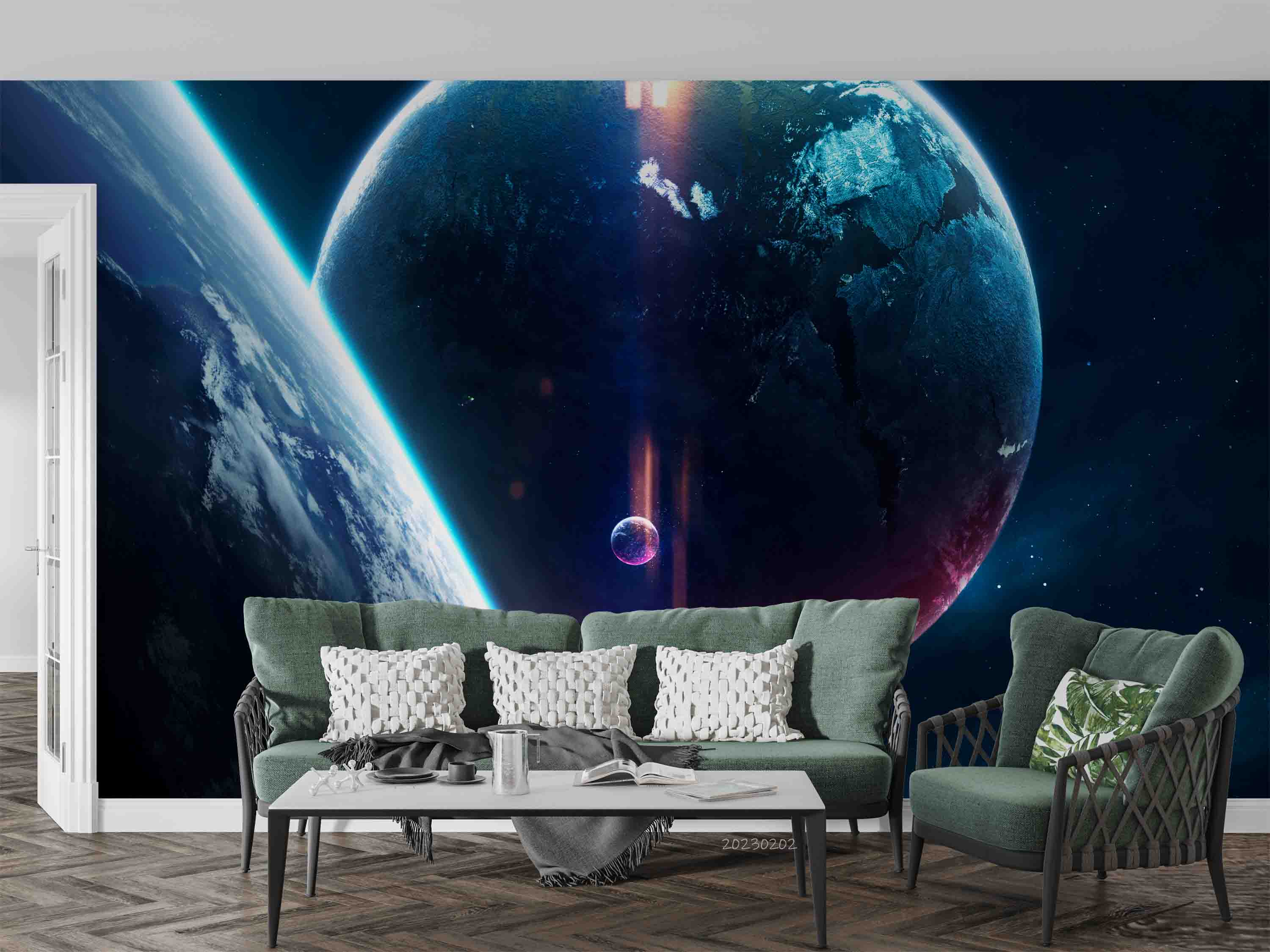 3D Round The Earth Dark Blue Starry Sky Wall Mural Wallpaper YXL 40- Jess Art Decoration