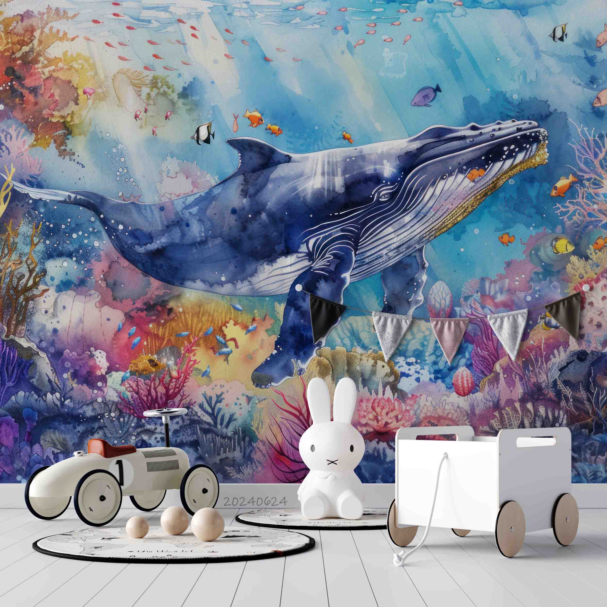 3D Sea Whale Coral Fish Ripple Wall Mural Wallpaper YXL 684