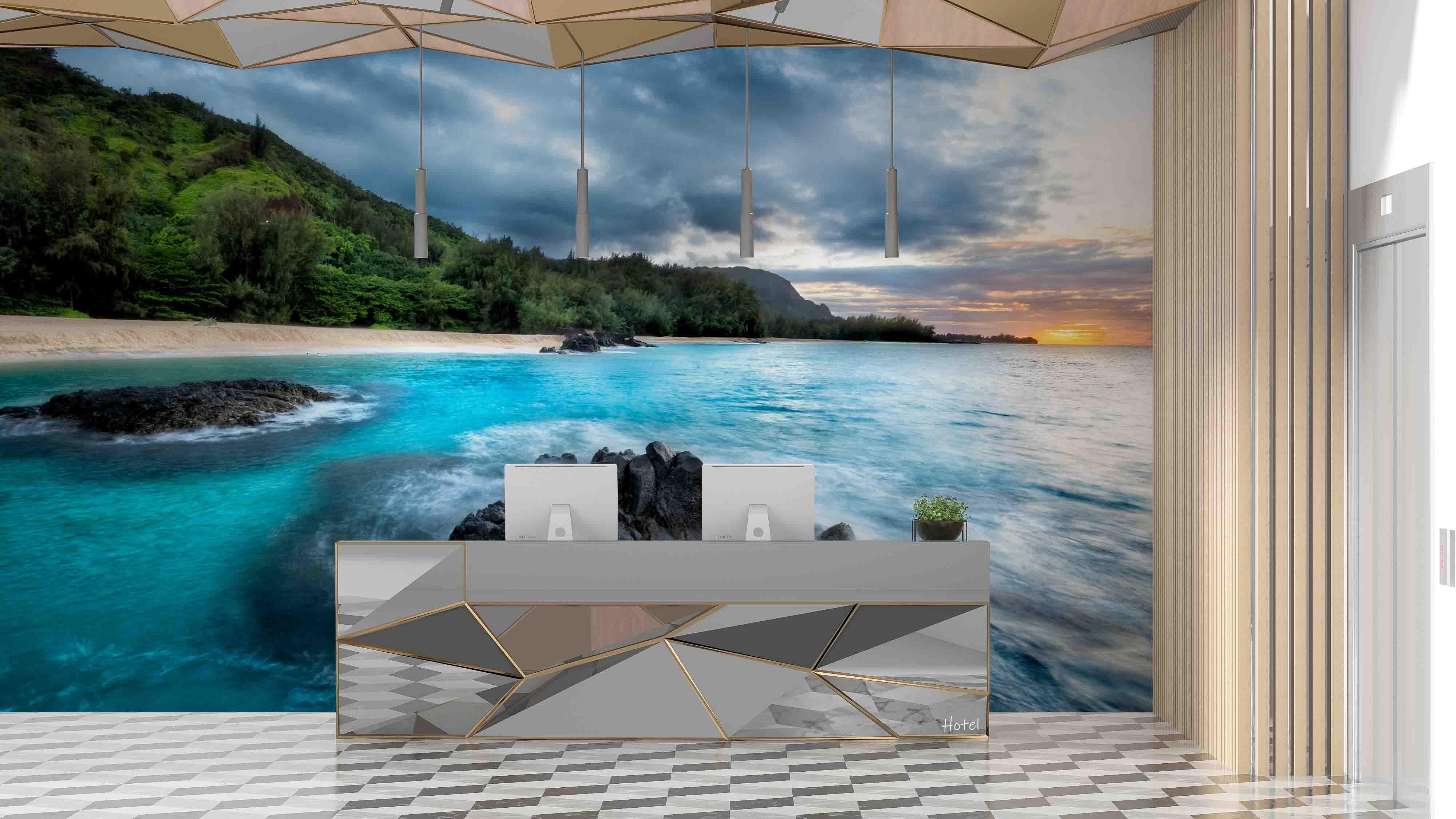 3D Hotel Inn Motel Hostel Resort Manor Scenery Mountains Sea Wall Mural Wallpaper 31