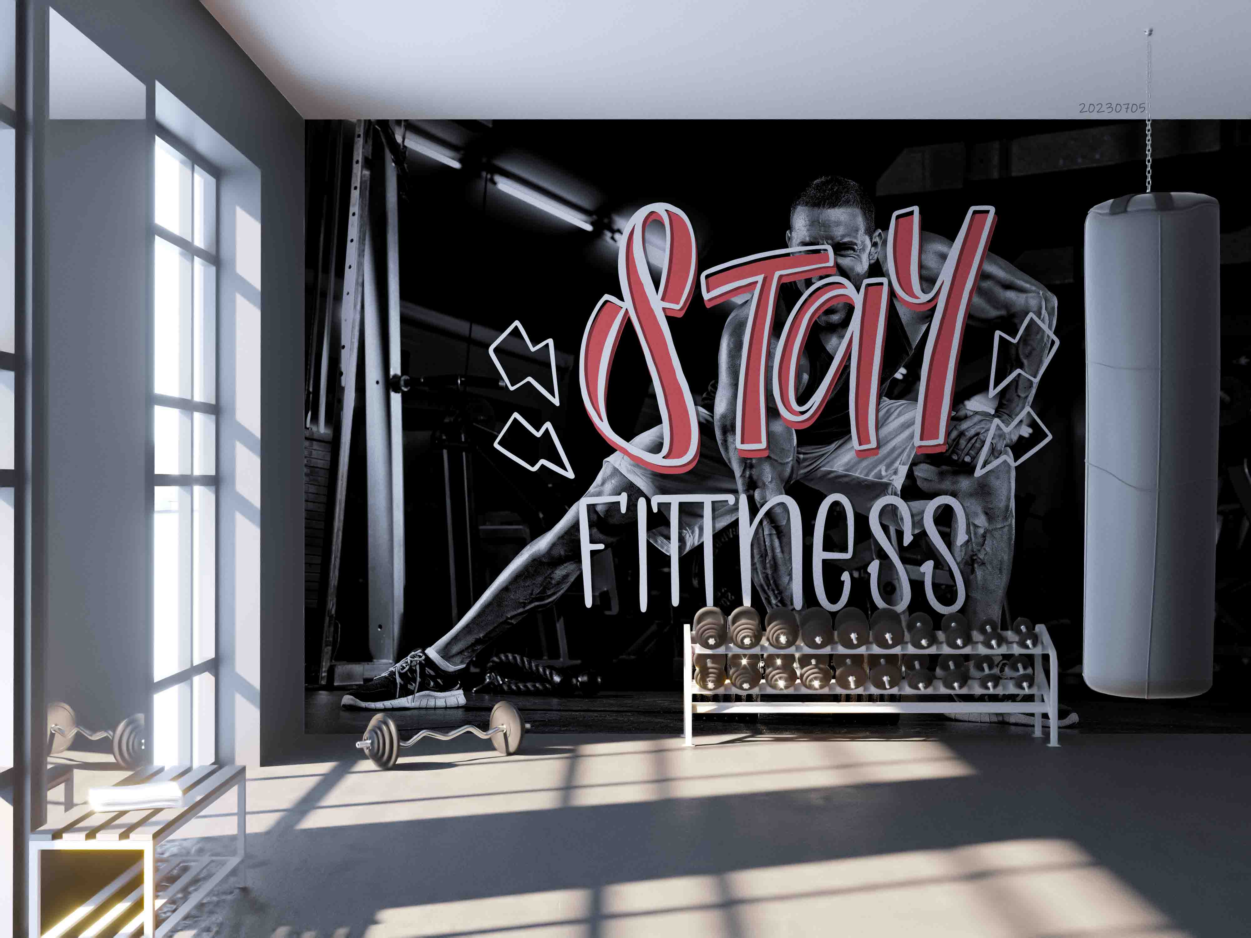 3D Fitness Person Letter Dumbbell Wall Mural Wallpaper YXL 1725