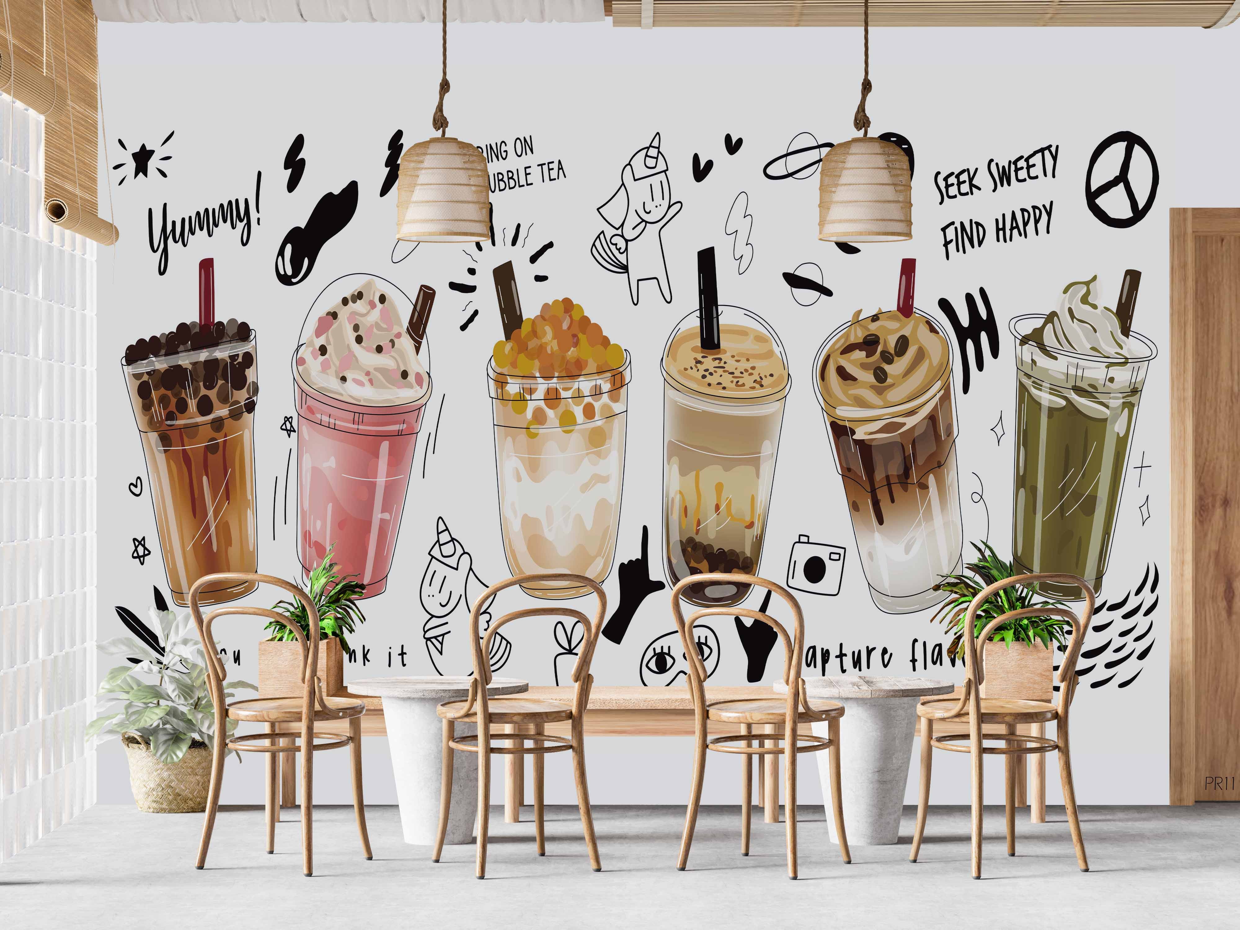Bubble Milk Tea Boba Milk Tea Pearl Milk Tea Delicious Drink Wallpaper cafe & food wall mural for cafe, restaurant or shop in