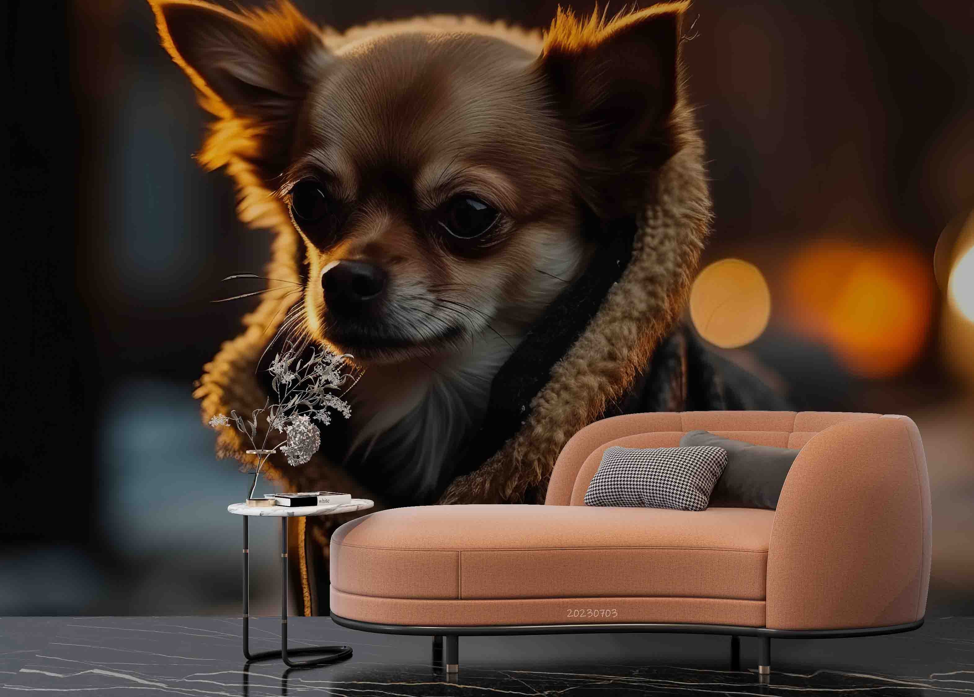 3D Animal Dog Lamplight Wall Mural Wallpaper YXL 1823