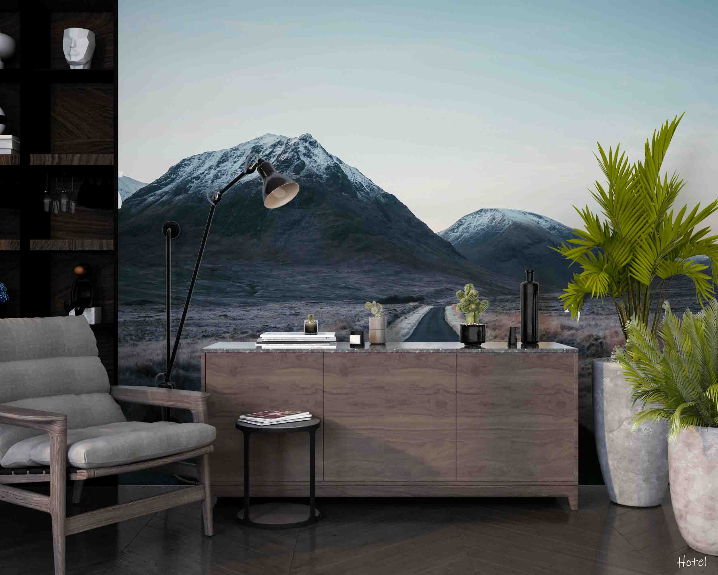 3D Hotel Inn Motel Hostel Resort Manor Landscape Mountains Wall Mural Wallpaper 3