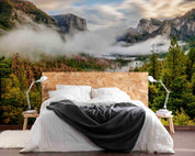 3D Autumn Morning Misty Forest Valley Yosemite National Park Wall Mural Wallpaper GD 4259- Jess Art Decoration
