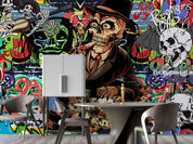 3D Graffiti Skull Skeleton Hands Guitar Wall Mural Wallpaper YXL 2652