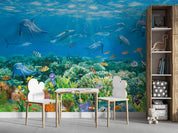 3D Animal Sea Whale Fish Coral Blue Wall Mural Wallpaper YXL 2784