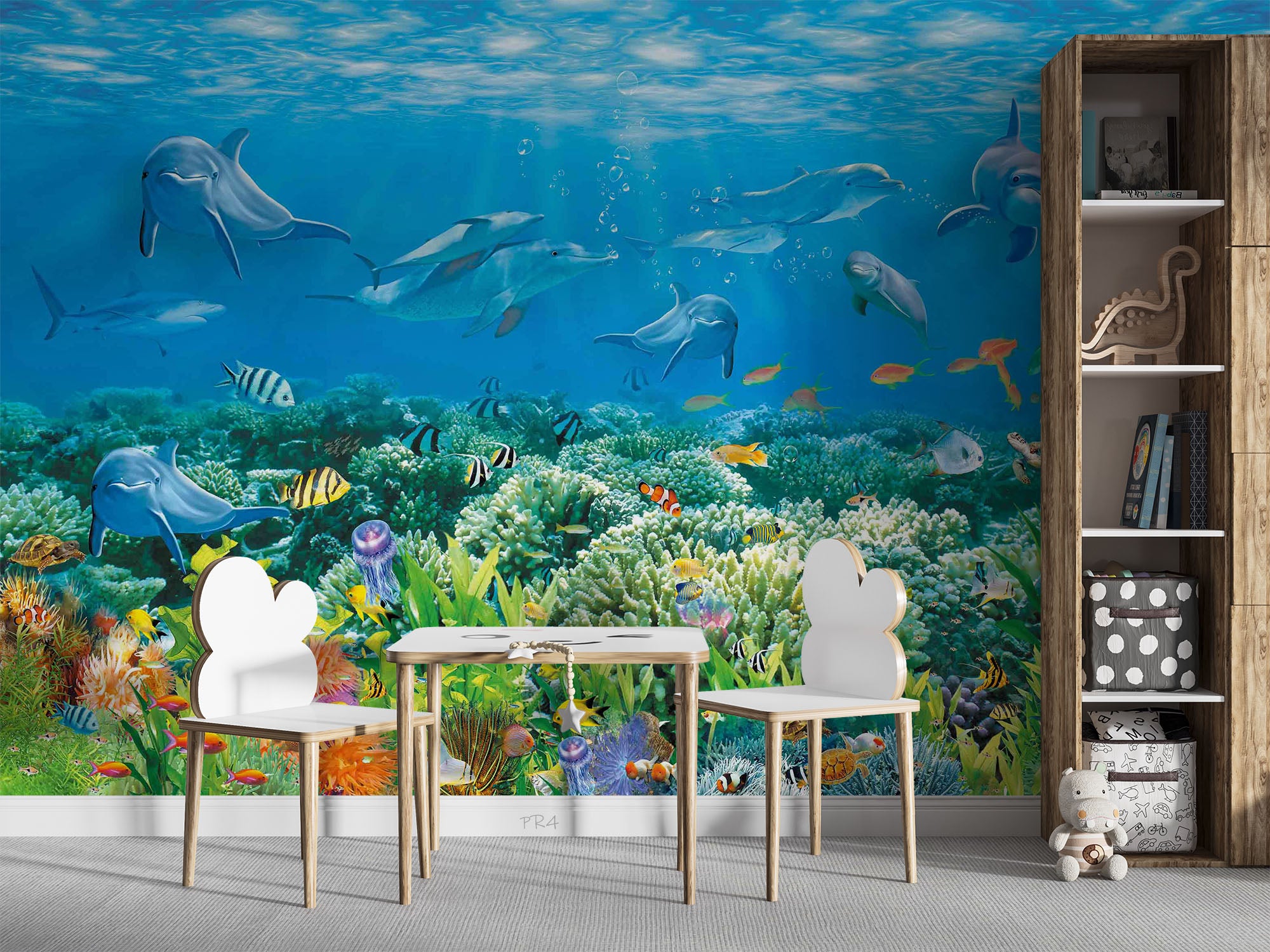 3D Animal Sea Whale Fish Coral Blue Wall Mural Wallpaper YXL 2784