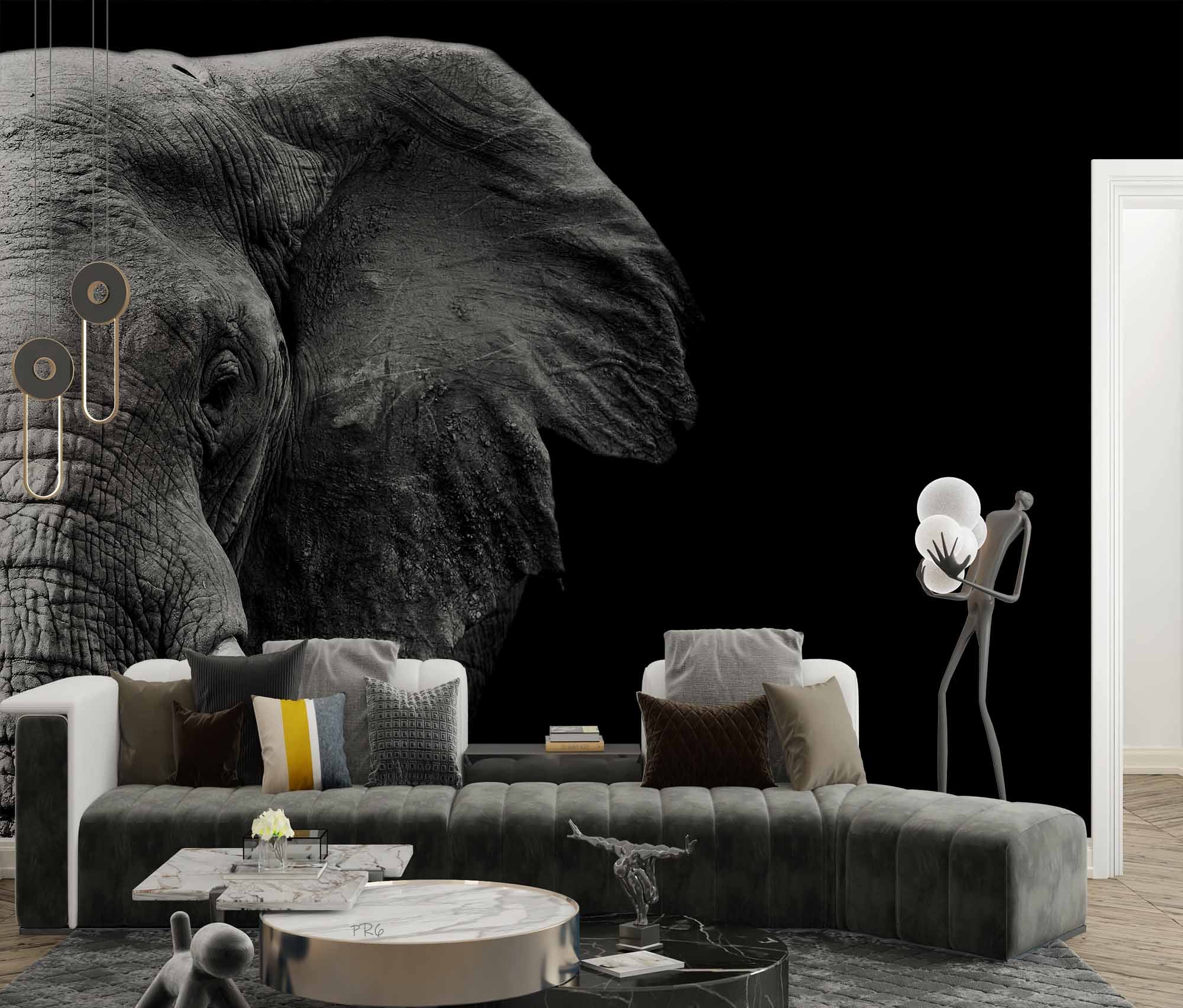 3D Animal Elephant Grey Black Wall Mural Wallpaper YXL 14- Jess Art Decoration