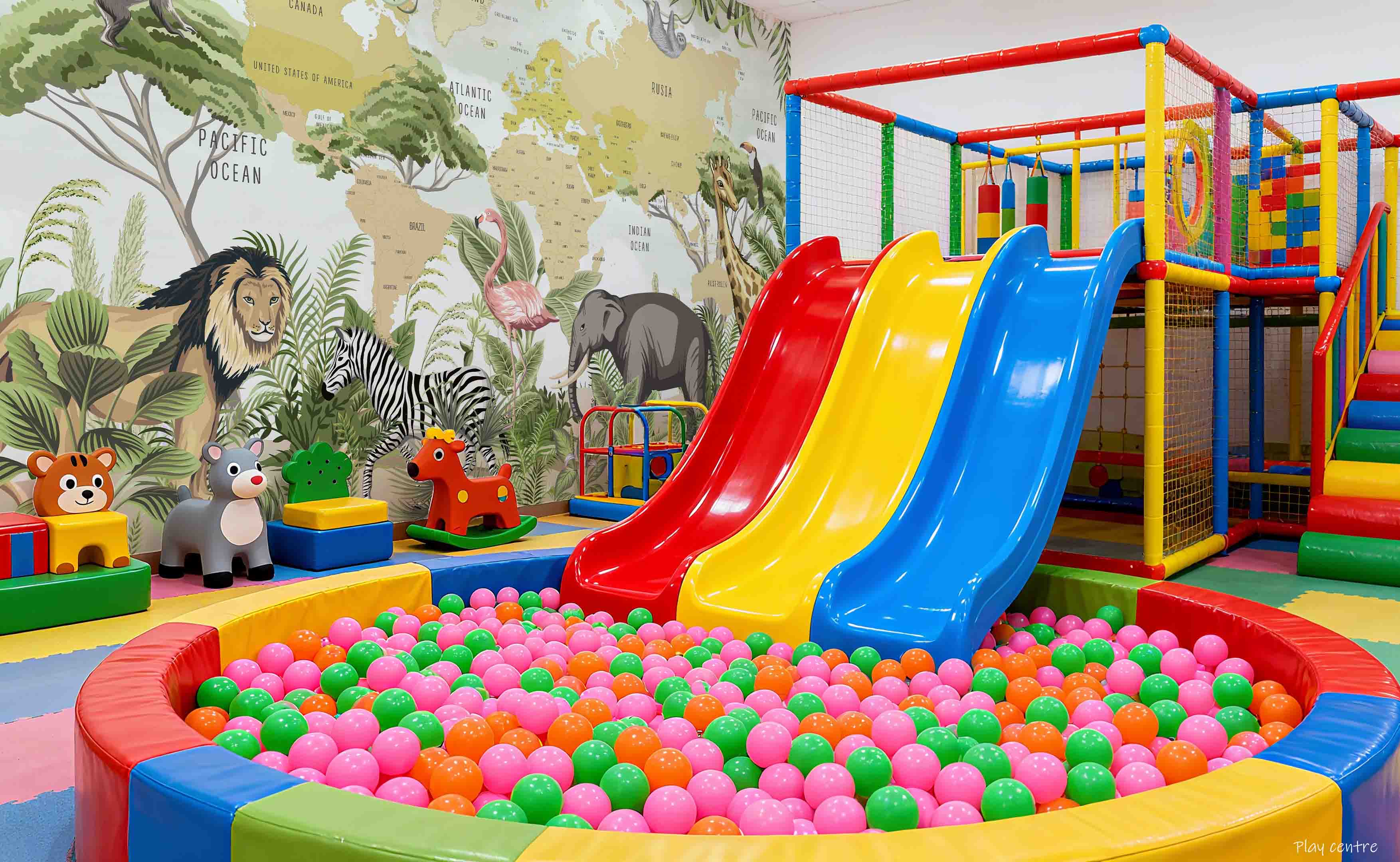 3D Play Centre Amusement Park Funfair Carnie World Map Animals Wall Mural Wallpaper 3