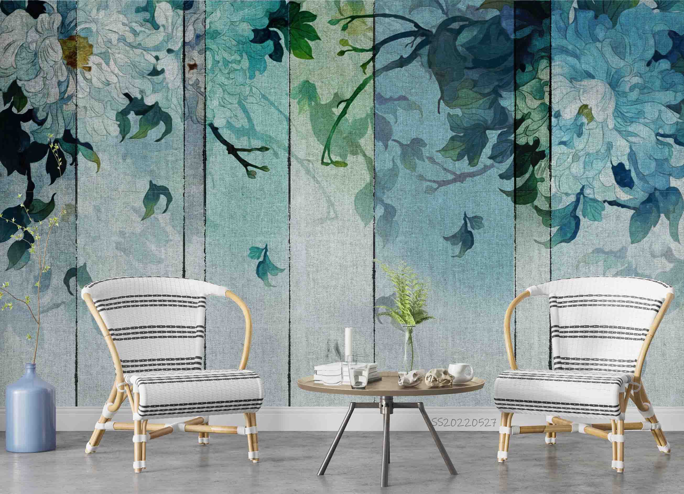 3D Watercolor Gray Green Peonies Fabric Background Wall Mural Wallpaper GD 4204- Jess Art Decoration