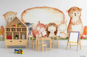 3D Childcare Nursery School Cartoon Kids Animals Wall Mural Wallpaper JN 42