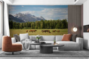 3D Nature Mountains Forest Grassland Horse Wallpaper Wall Mural Wall Decor Wall Art Wall Sticker Remoable Wallpaper LQH