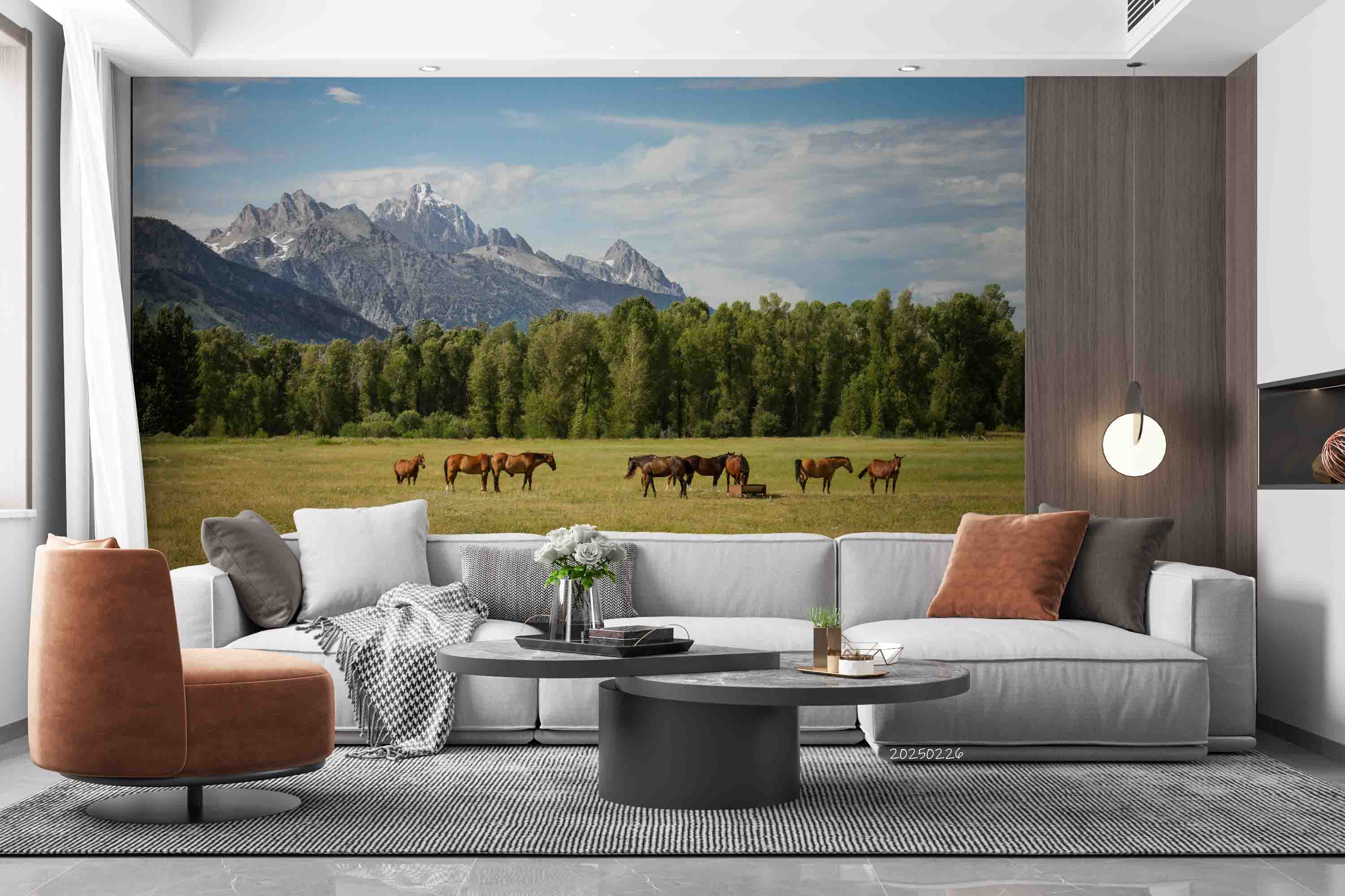3D Nature Mountains Forest Grassland Horse Wallpaper Wall Mural Wall Decor Wall Art Wall Sticker Remoable Wallpaper LQH