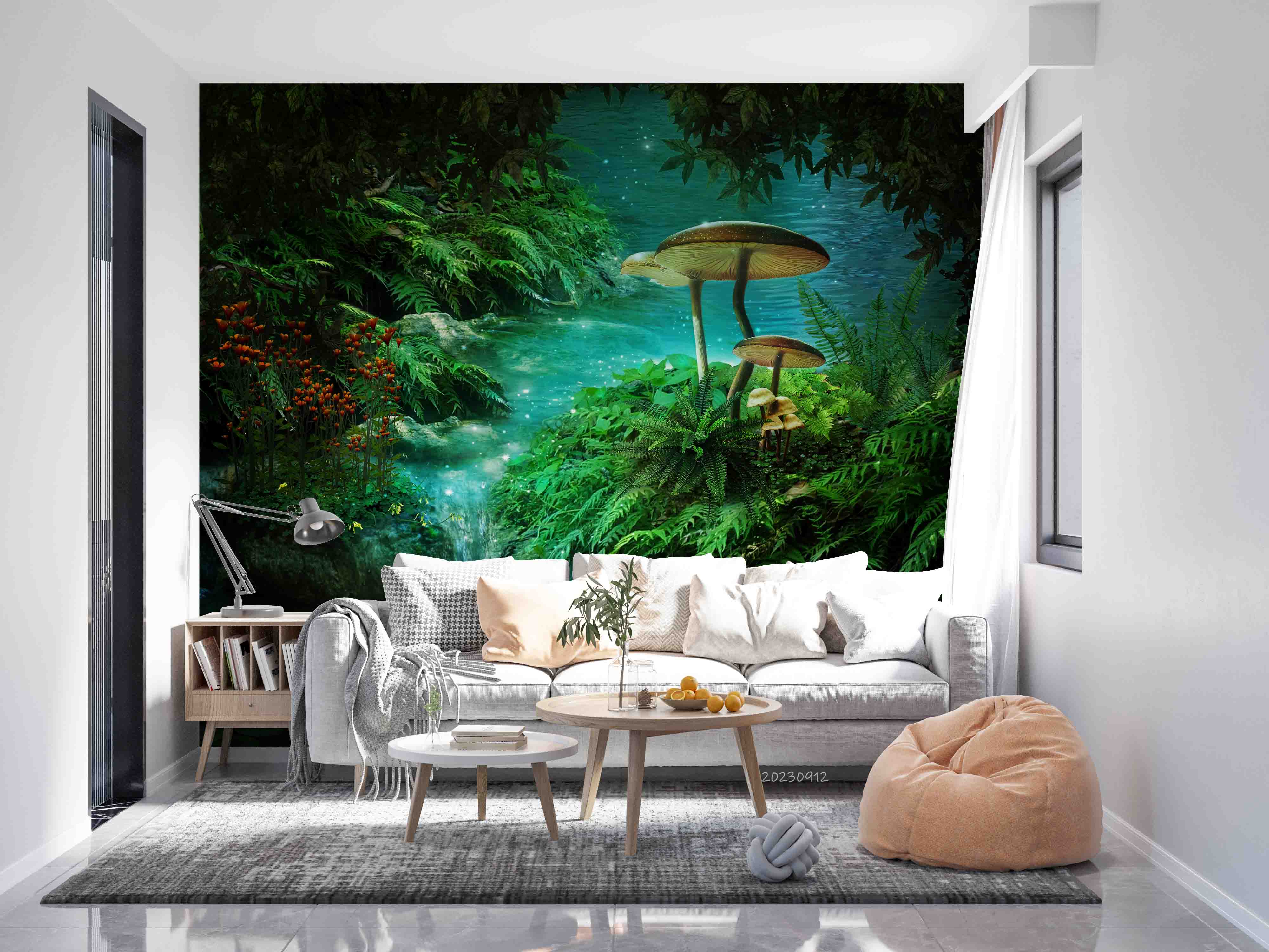3D Tree River Fish Mushroom Wall Mural Wallpaper YXL 2573