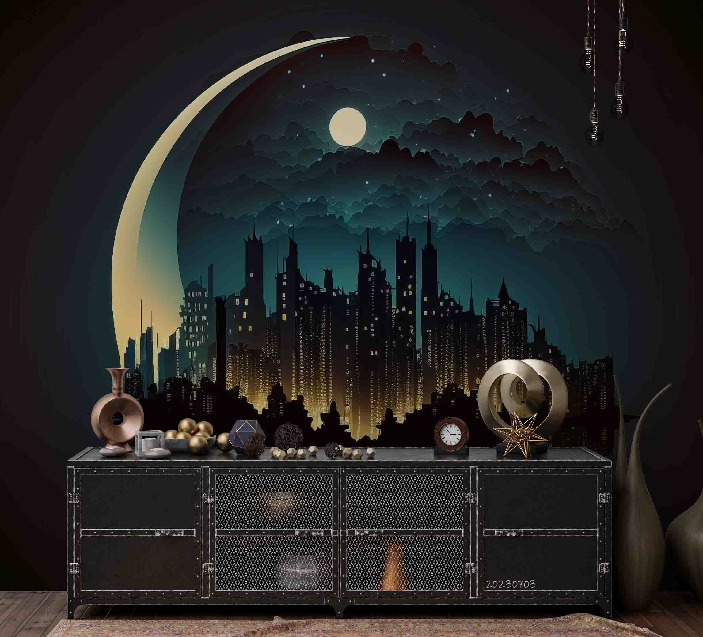3D Urban Architecture Moon Star River Wall Mural Wallpaper YXL 1859