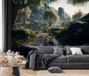 3D Scenery Tree Mountain River Stone Wall Mural Wallpaper YXL 03- Jess Art Decoration