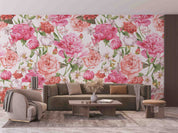3D Watercolor Pink Peony Rose White Background Wall Mural Wallpaper GD 5190- Jess Art Decoration
