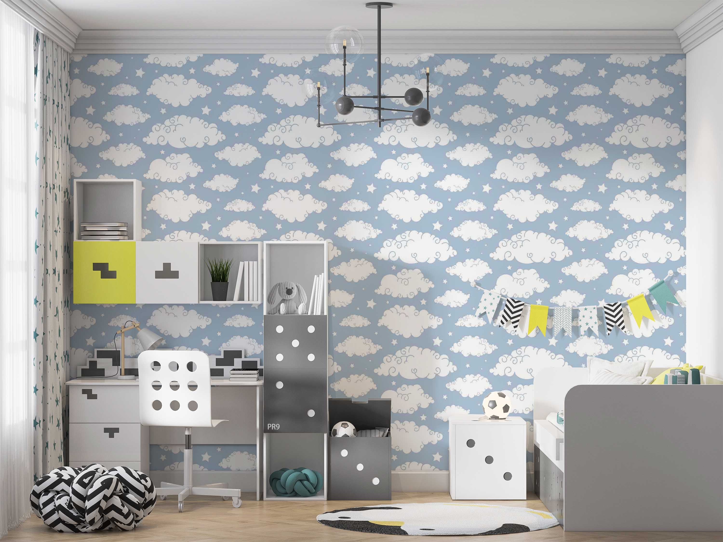 3D Cute Cloud Stars Kids Wall Mural Wallpaper GD 4665- Jess Art Decoration