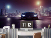 3D Black Sports Car City Night Scene Wallpaper Wall Mural Wall Decor Wall Art Wall Sticker Remoable Wallpaper