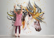 3D Watercolor Horse Colorful Feather Wall Mural Wallpaper GD 3993- Jess Art Decoration
