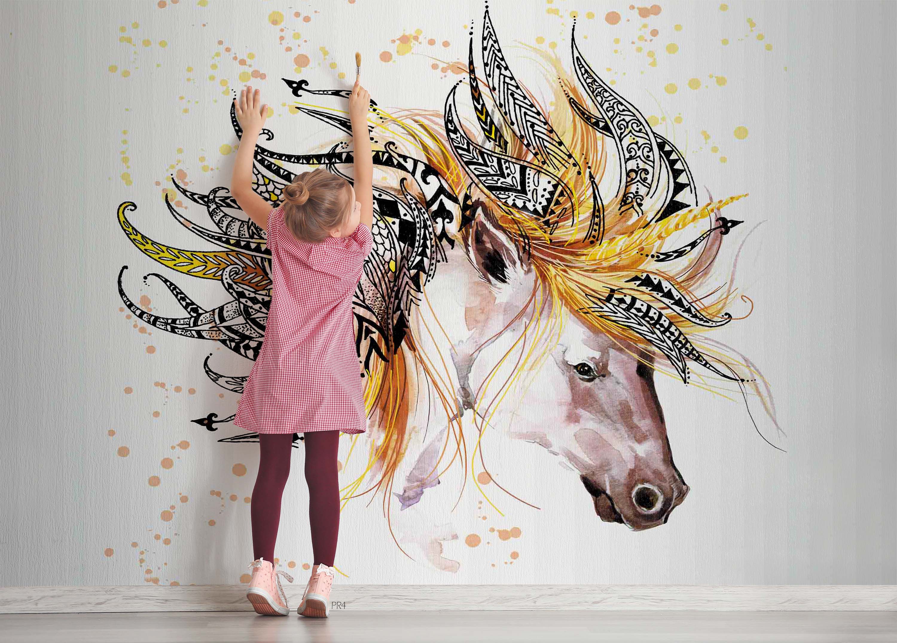 3D Watercolor Horse Colorful Feather Wall Mural Wallpaper GD 3993- Jess Art Decoration