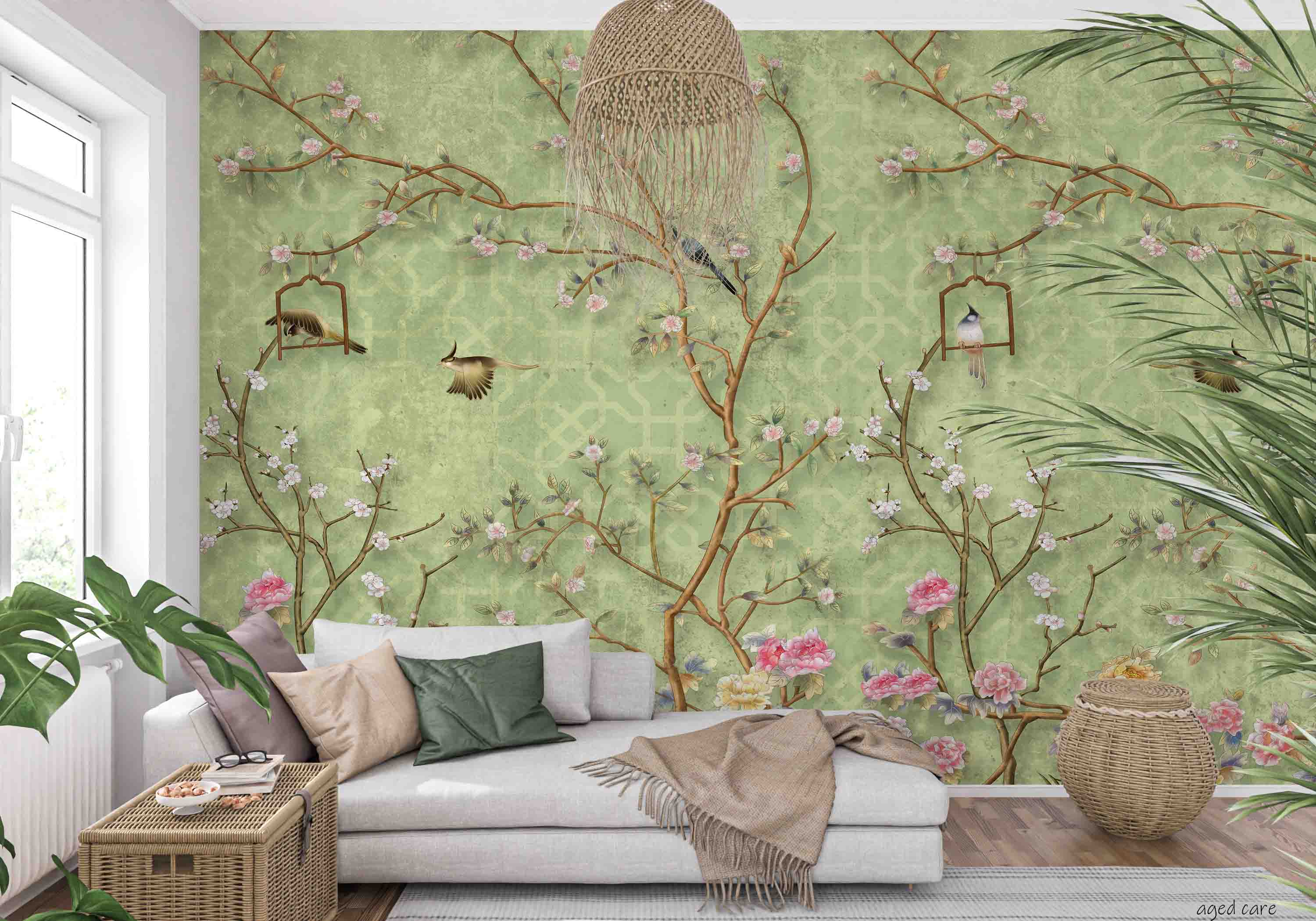 3D Aged Care Retirement Home Gerocomium Rest Home Floral Bird Vintage Wall Mural Wallpaper 7