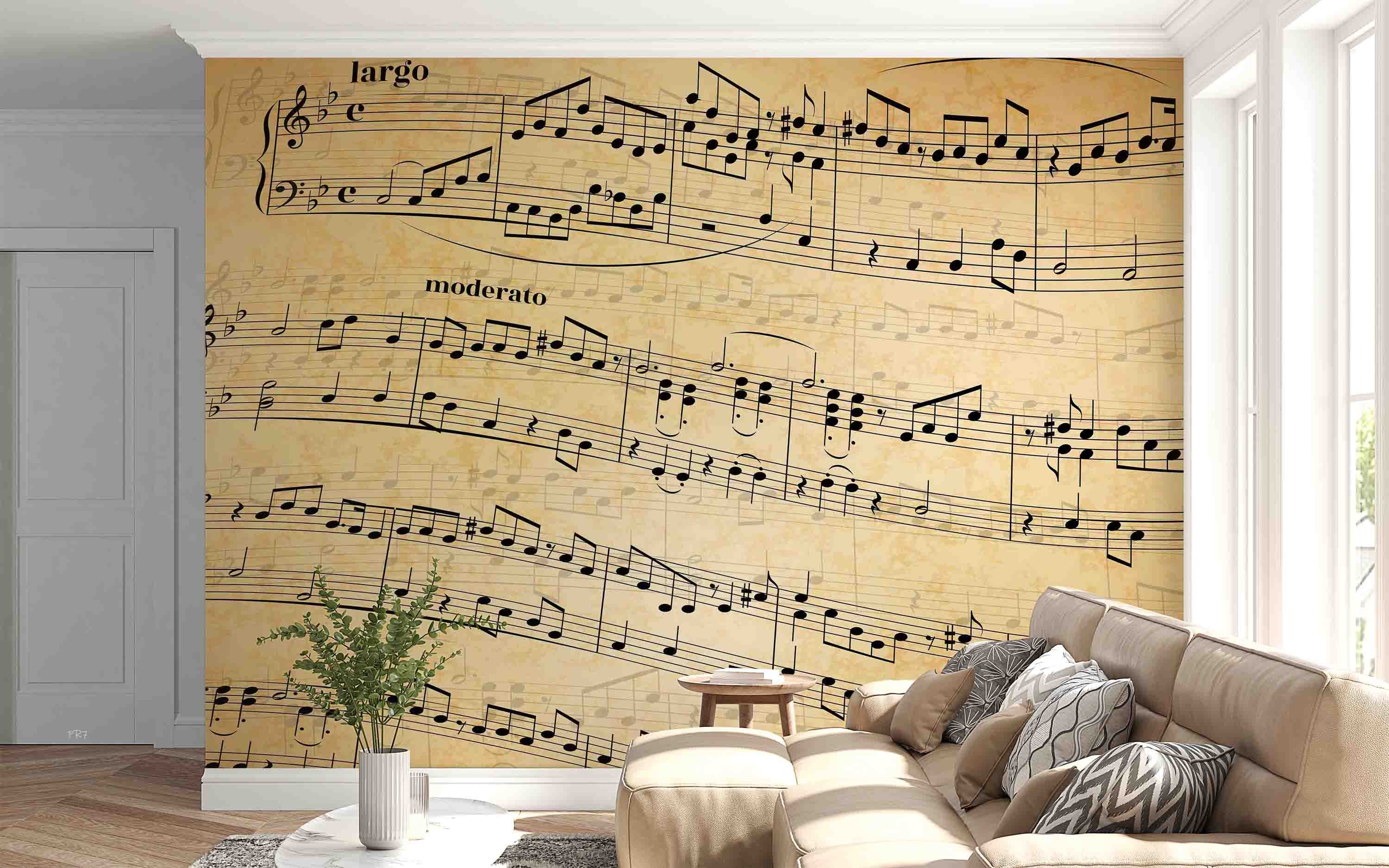 3D Musical Notes Abstract Old Paper Background Wall Mural Wallpaper GD 4432- Jess Art Decoration