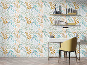 3D Watercolor Blue Brown Leaf Pattern Wallpaper Wall Mural Wall Decor Wall Art Wall Sticker Remoable Wallpaper
