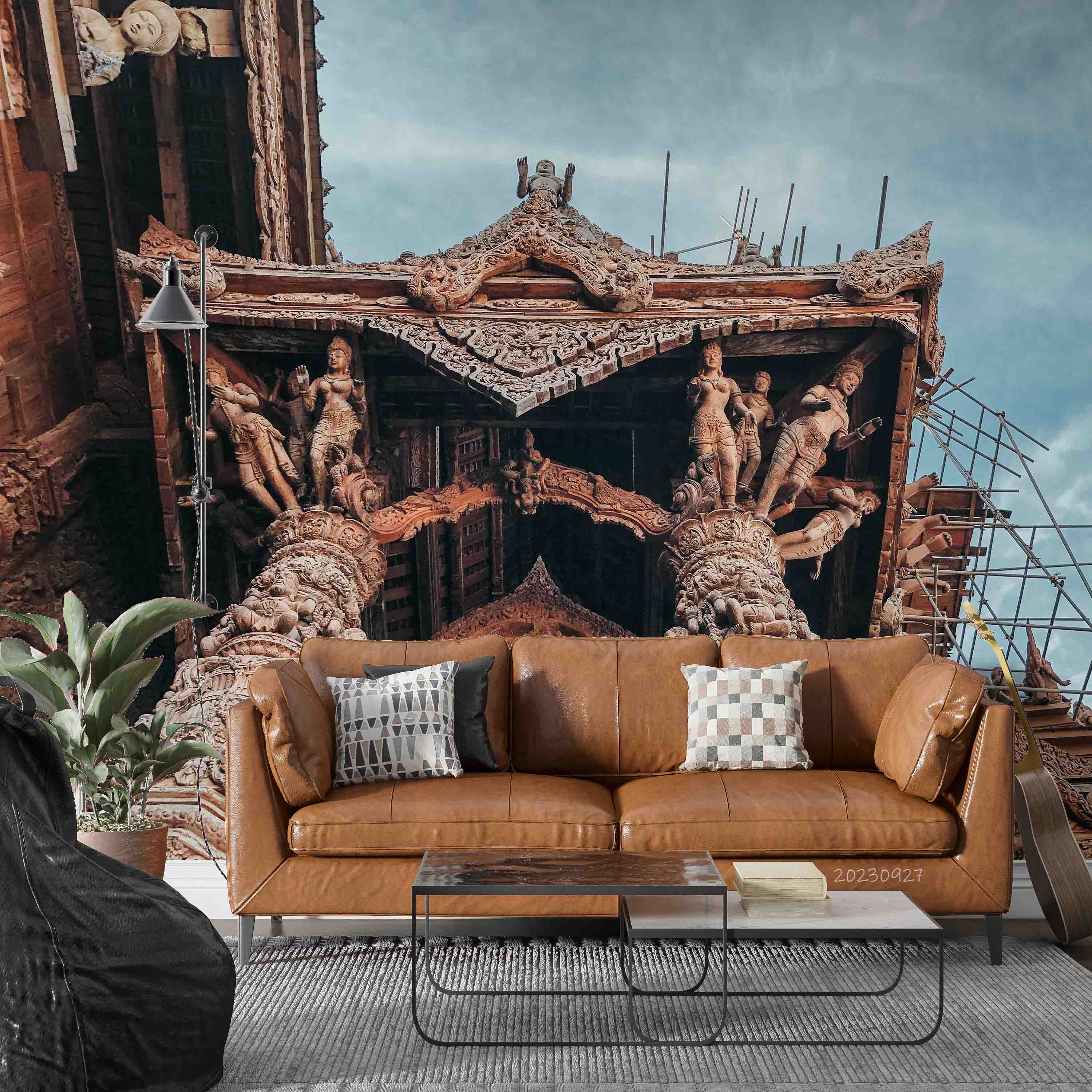 3D Architecture Relief Buddha Sky Wall Mural Wallpaper YXL 2447