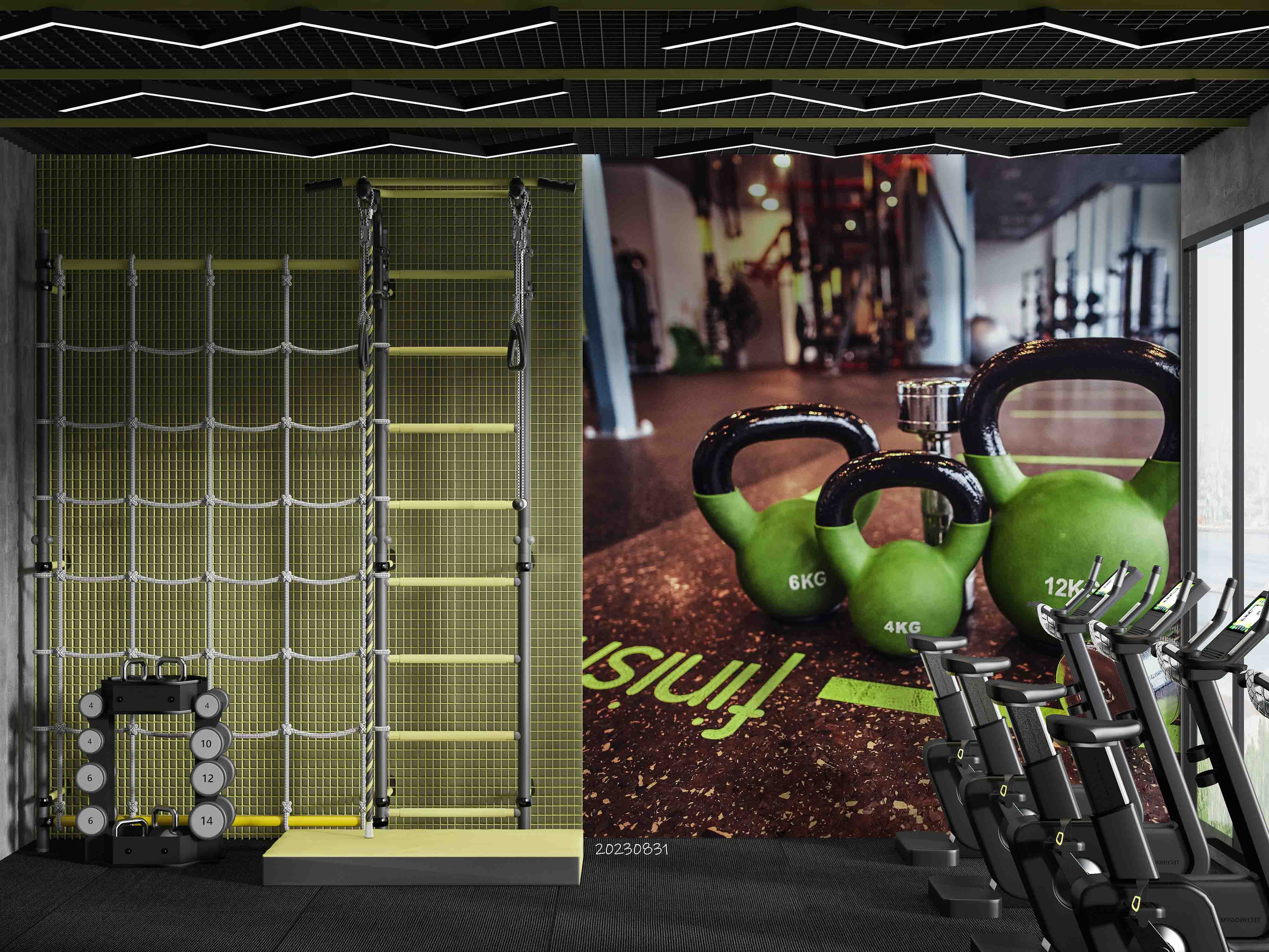 3D Gym Kettle-Bell Dumbbell Wall Mural Wallpaper YXL 2402