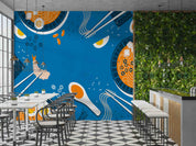 3D Ramen Soup Blue Background Wall Mural Wallpaper GD 5483- Jess Art Decoration
