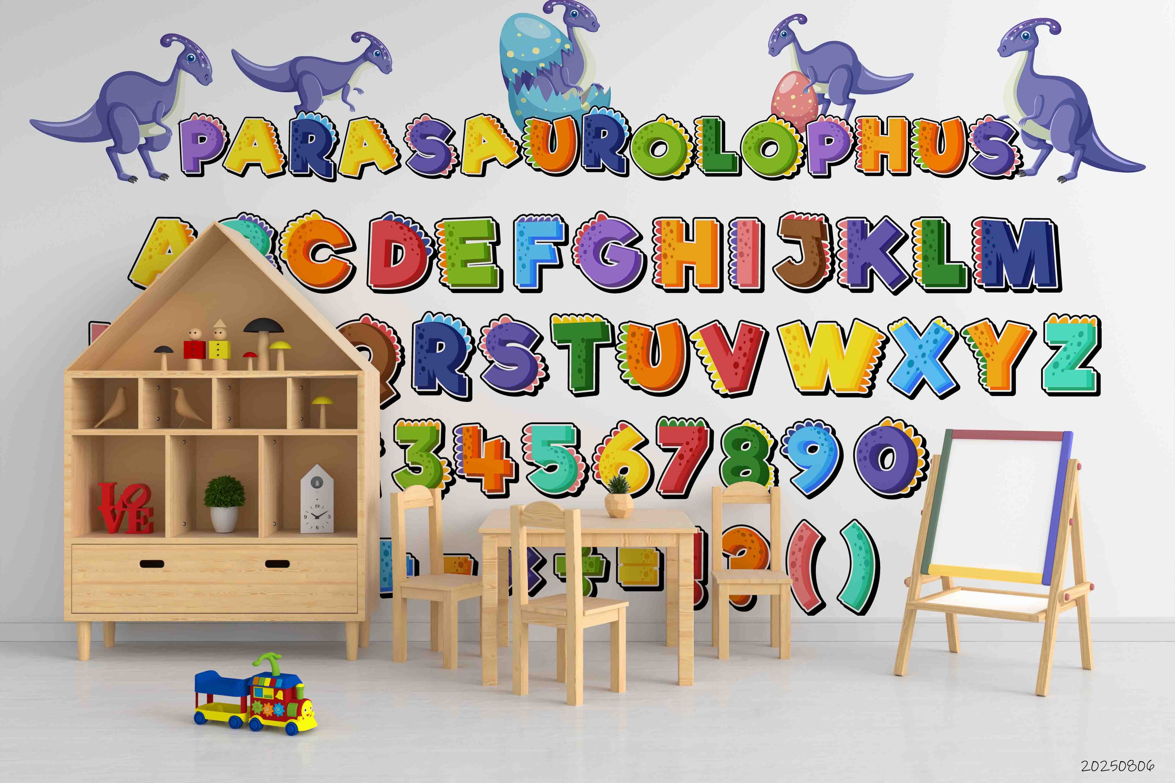 3D Childcare Nursery School Cartoon Animals Kids Letters Dinosaur Wall Mural Wallpaper JN 18