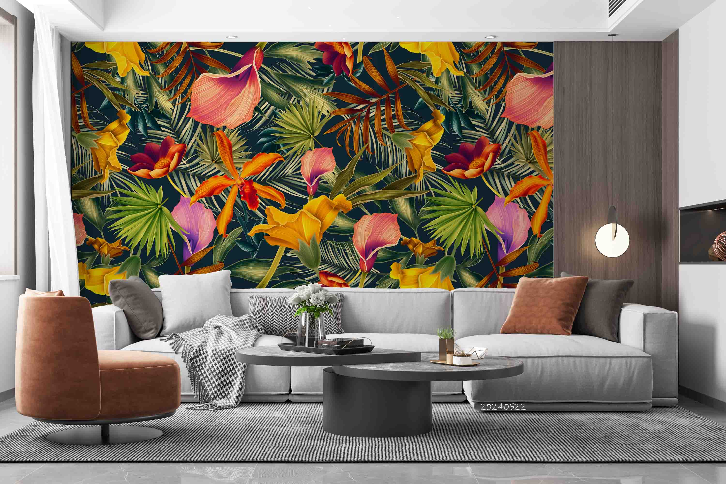 3D Flower Phalaenopsis Leaf Green Wall Mural Wallpaper YXL 510