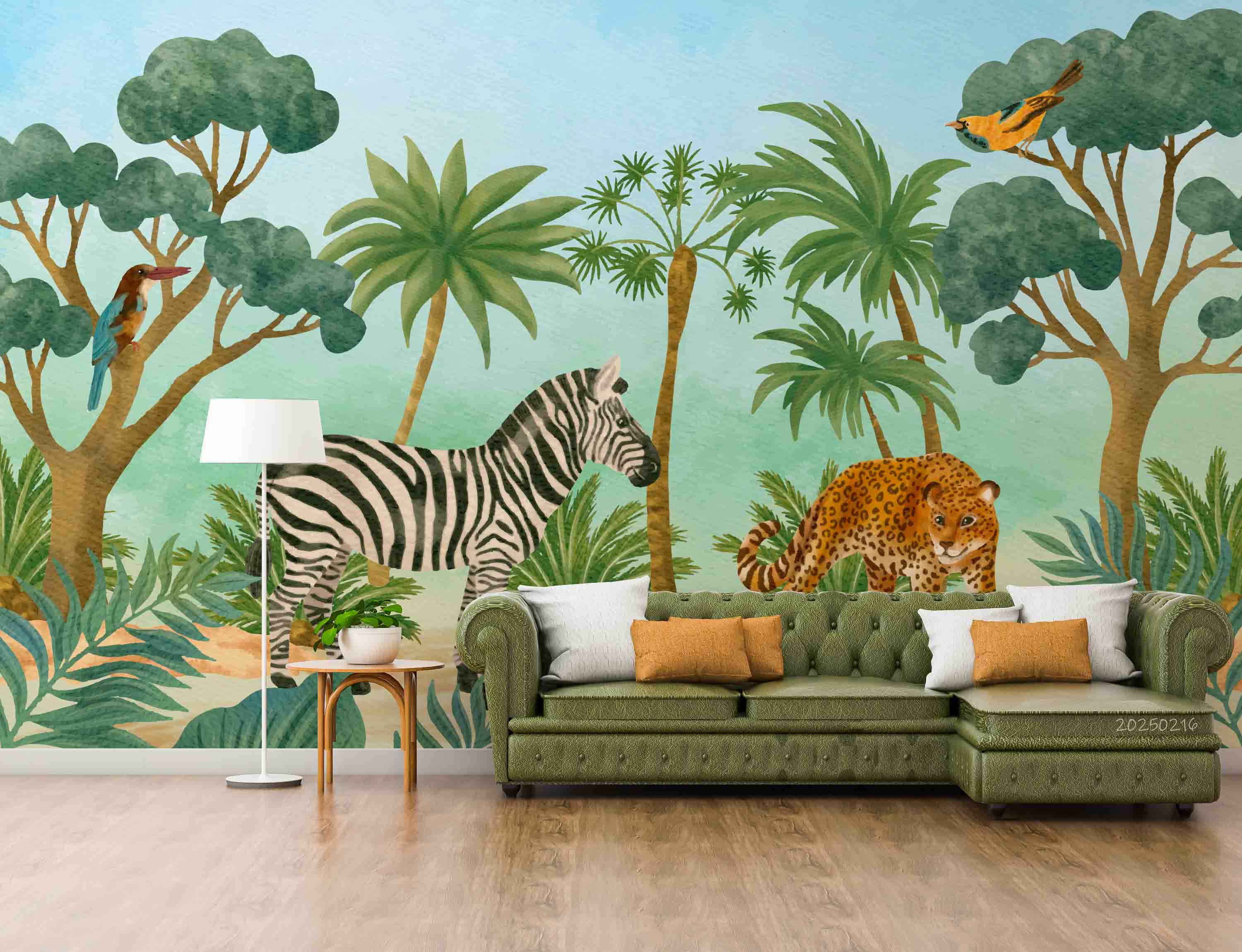 3D Cartoon Green Forest Animal Giraffe Wallpaper Wall Mural Wall Decor Wall Art Wall Sticker Remoable Wallpaper LQH 1